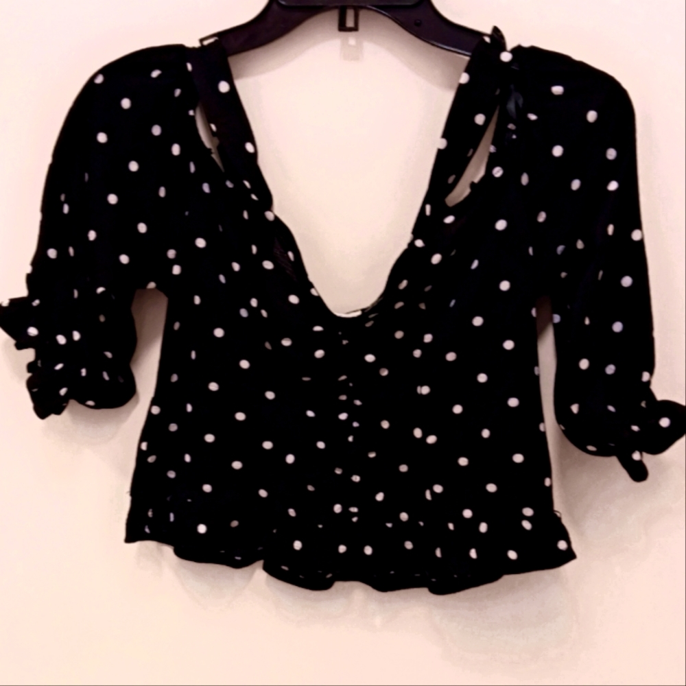 Polka Puff Sleeve Crop Top